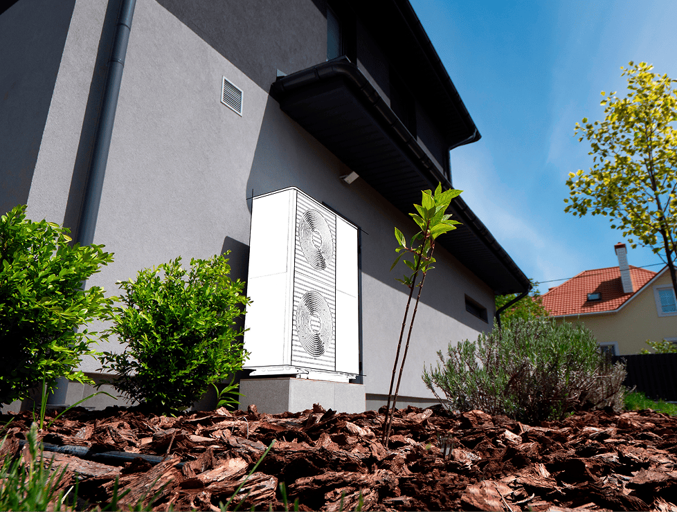 PAC installée sur façade de maison